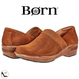 Born Bailie Clog Brown Leather Suede Women’s Comfortable Shoes size 8.5 40